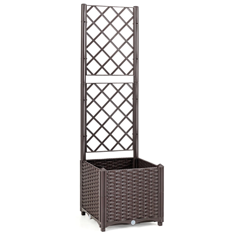 Topcobe Raised Garden Bed with Trellis Planter Box for Climbing Plants, Planter Box Outdoor, Garden Boxes Outdoor Raised, Brown