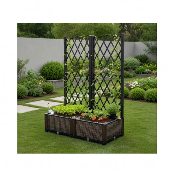 Topcobe Raised Garden Bed with Trellis Planter Box for Climbing Plants, Planter Box Outdoor, Garden Boxes Outdoor Raised