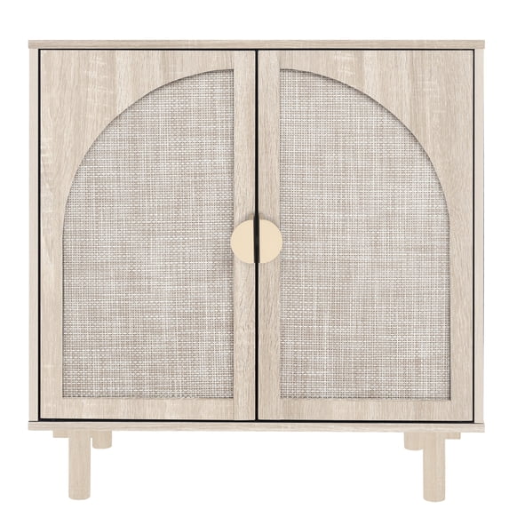 Topcobe Rattan Cabinet, Modern Sideboard, Buffet Storage Cabinet, Accent Cabinet with 2 Doors for Living Room Kitchen Hallway, Natural
