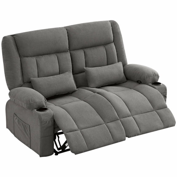 Topcobe Recliner Loveseat with Cup Holders for Living Room, Modern Furniture for Home, Manual Oversized Recliner, Ergonomic, Side Pocket for Adult, Gray