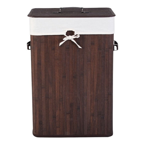 Topcobe Rectangle Bamboo Hamper Laundry Basket Washing Cloth Bin Storage Bag Lid, Laundry Basket Organizer, Bathroom Furniture, Brown