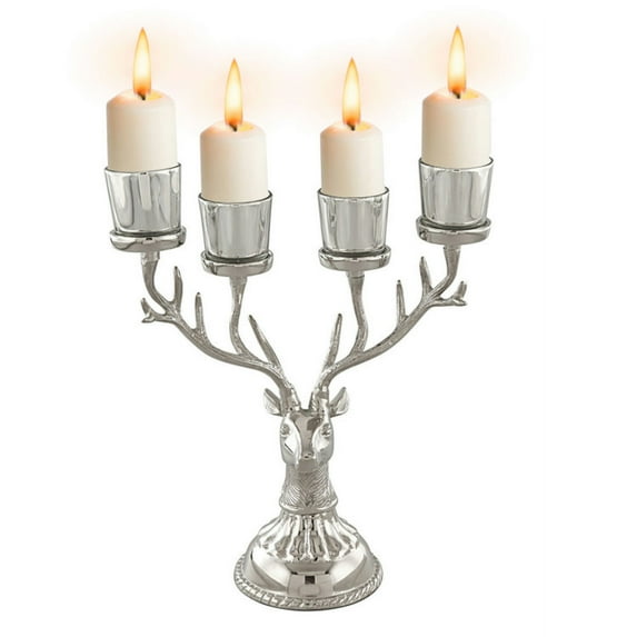 Topcobe Reindeer Candle Holder Christmas Ornament for 4 Candles Aluminum Decoration for Indoor/Outdoor Christmas Decorations Yard Garden Party-Silver