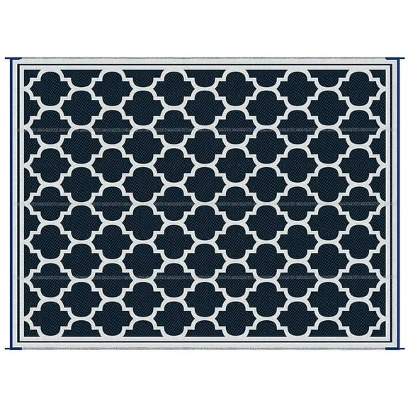 Topcobe Reversible Outdoor Rug, 9' x 12' Waterproof Plastic Straw Floor Mat, Portable RV Camping Carpet, Outdoor Floor Mat for RV, Camping, Backyard, Deck, Picnic, Beach, Blue & White