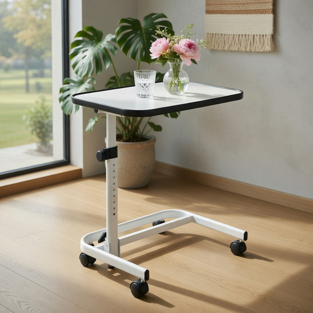 Topcobe Rolling Overbed Bedside Table with 9-Level Adjustable Height ...