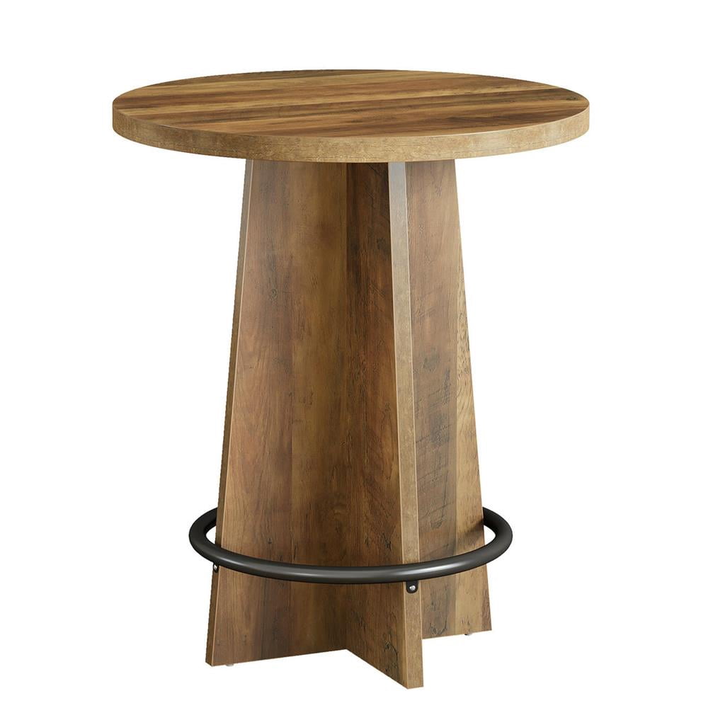 Topcobe Round Bar Table, 37.4" Tall Wooden Bistro Table with Metal Ring Footrest, for Coffee House, Small Spaces, Drink Table, High Top Table, Dining Table