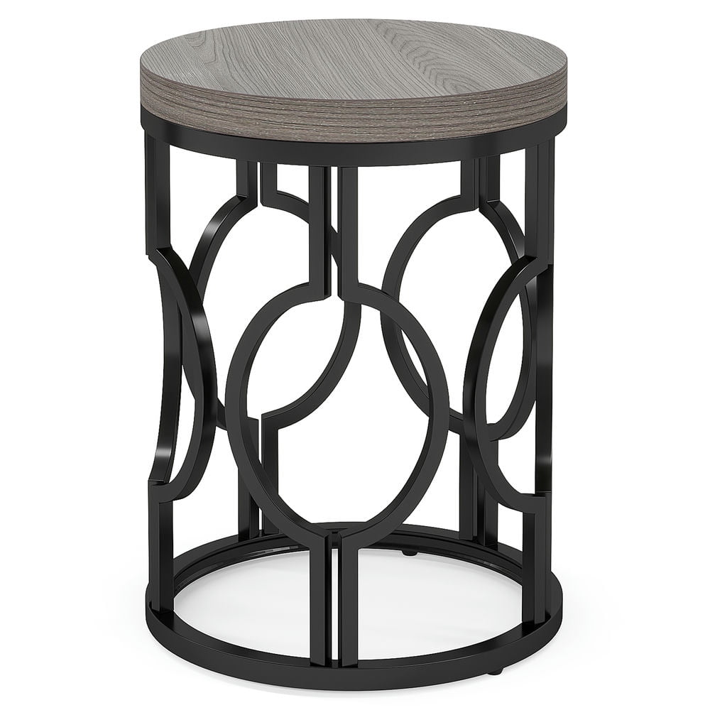 Topcobe Round End Table, Industrial Side Table with Metal Hollow Frame, Small Side Table, End Tables Living Room, Gray