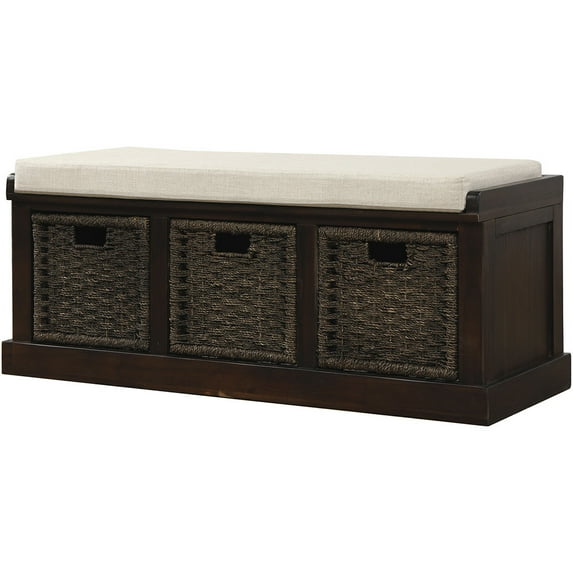 Topcobe Rustic Storage Bench, Entryway Bench with 3 Removable Classic Fabric Basket, Storage Bench with Removable Cushion, Espresso