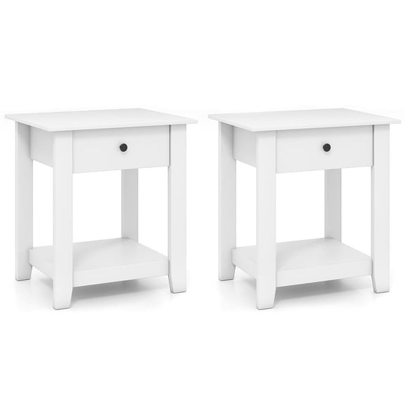 Topcobe Set of 2 Nightstand With Drawer 3-Tier Modern Bedside Table With Open Shelf and Storage, Modern Furniture for Bedroom, Practical, Easy to Assemble - White