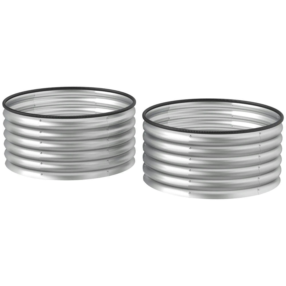 Topcobe Set of 2 Raised Garden Bed, Metal Planter Box with Safety Edging, Easy-to-assemble Stock Tank 3'x3'x1.4' Silver, Planters for Outdoor Plants, Raised Beds for Gardening