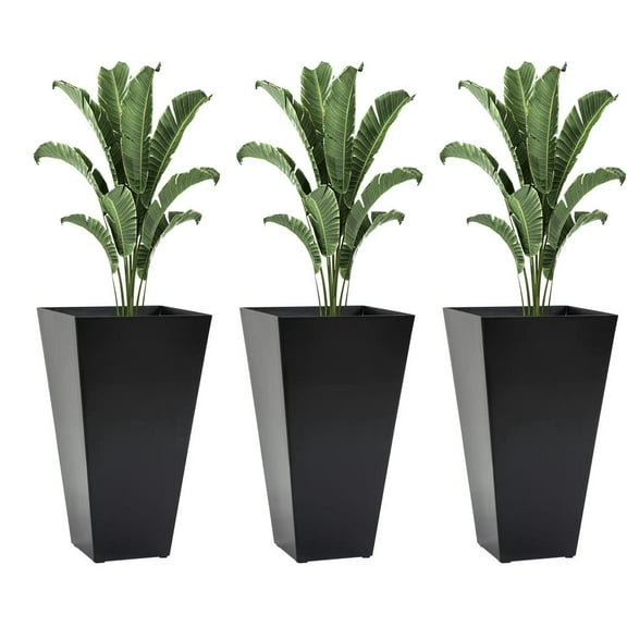 Topcobe Set of 3 Tall Planters with Drainage Hole, 28" Outdoor Flower Plant Pots, Indoor Planters for Porch Patio and Deck, Planters for Outdoor Plants, Raised Beds for Gardening, Black