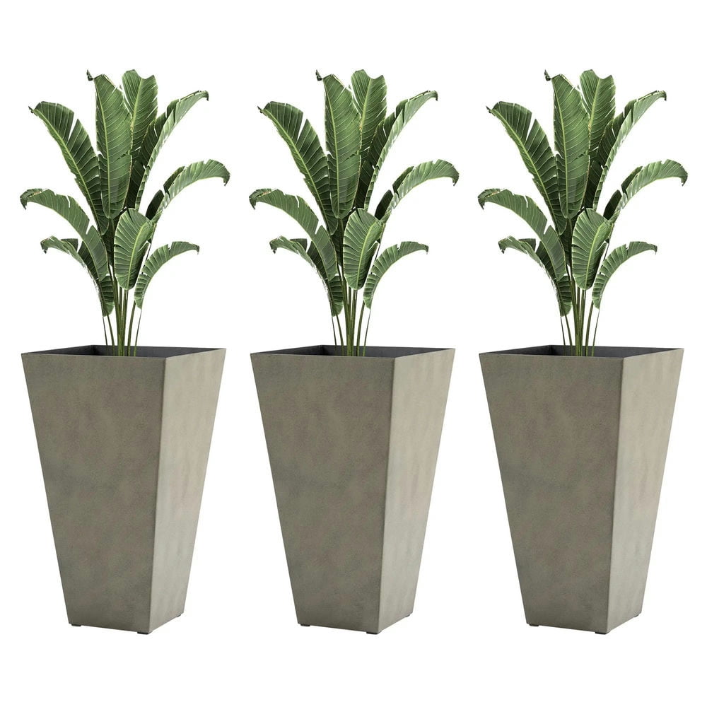 Topcobe Set of 3 Tall Planters with Drainage Hole, 28" Outdoor Flower Plant Pots, Indoor Planters for Porch Patio and Deck, Planters for Outdoor Plants, Raised Beds for Gardening, Gray