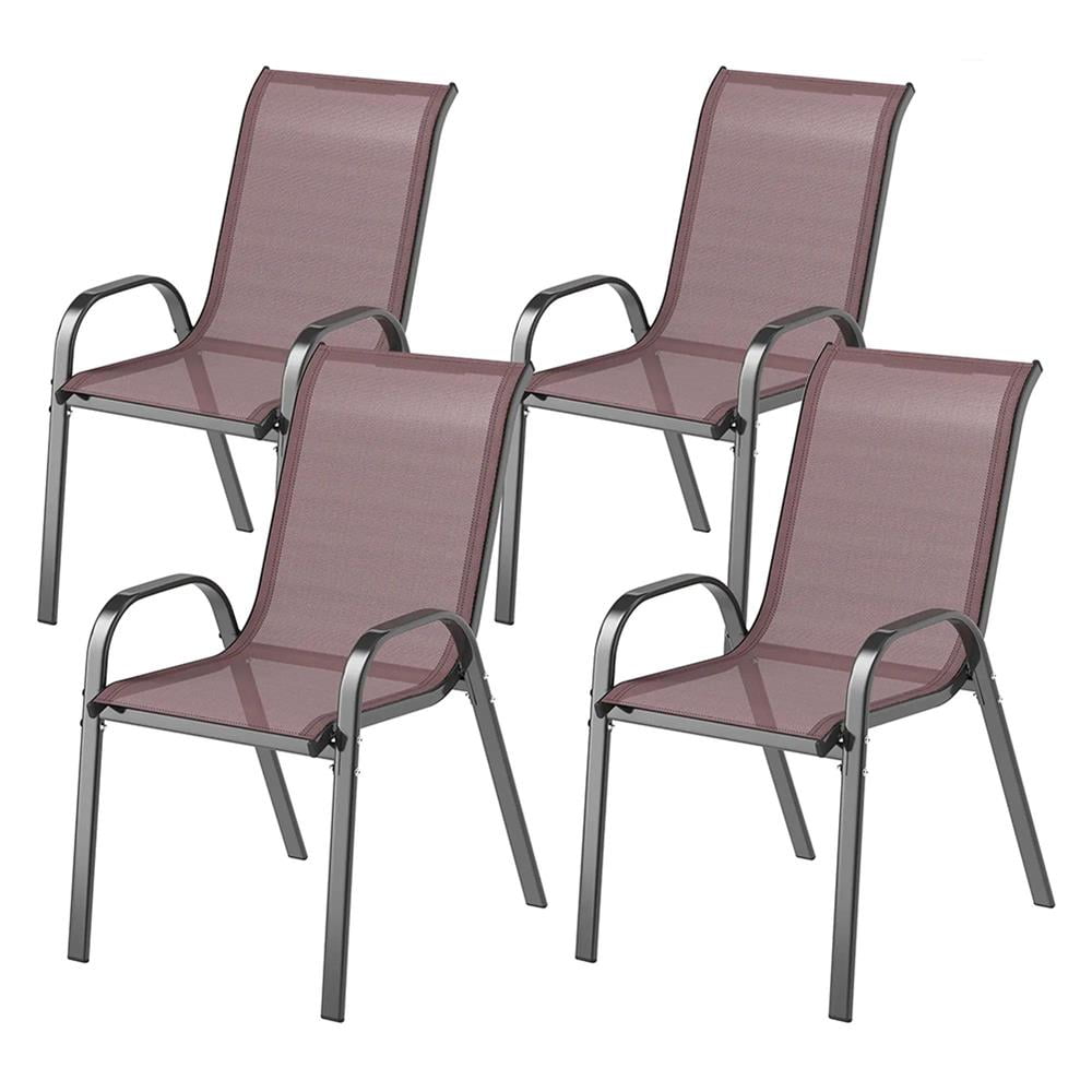Topcobe Set of 4 Outdoor Dining Chairs, Stackable Patio Chairs with High Back, Breathable Mesh Seat for Garden Lawn, Modern Furniture for Outdoor, Brown Topcobe Set of 4 Outdoor Dining Chairs, Stackable Patio Chairs with High Back, Breathable Mesh Seat for Garden Lawn, Modern Furniture for Outdoor, Brown