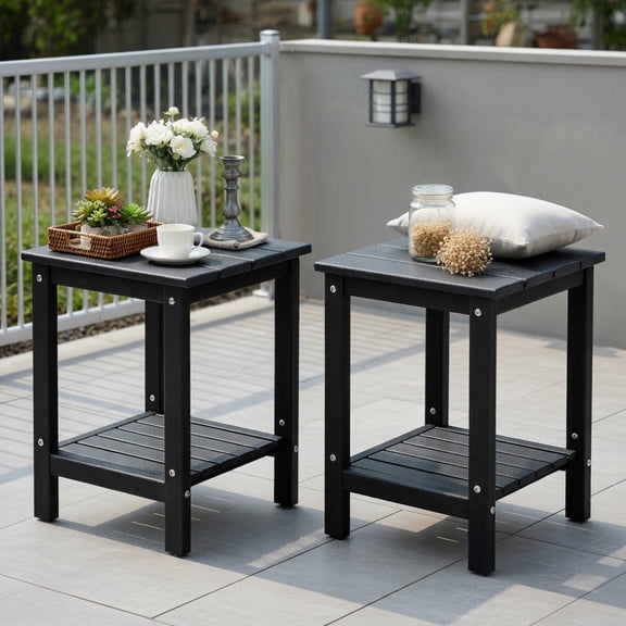 Topcobe Set of 2 14 Inch Square Weather-Resistant Adirondack Side Table, Outdoor Patio Furniture for Garden Backyard Pool Deck-Black