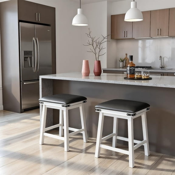 Topcobe Set of 2 24" Dining Bar Stool with Acacia Wood Frame, Bar Height Stools for Pub Bistro Kitchen Dining, Beige