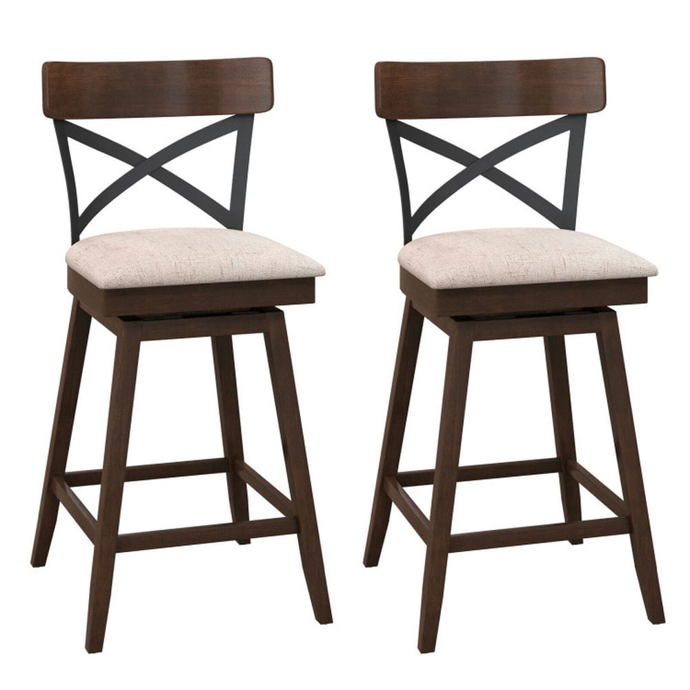 Topcobe Set of 2 25" Wooden Swivel Bar Stools with Cushioned Seat and Open X Back, Bar Stools for Pub Bistro Kitchen Dining, Beige Topcobe Set of 2 25" Wooden Swivel Bar Stools with Cushioned Seat and Open X Back, Bar Stools for Pub Bistro Kitchen Dining, Beige