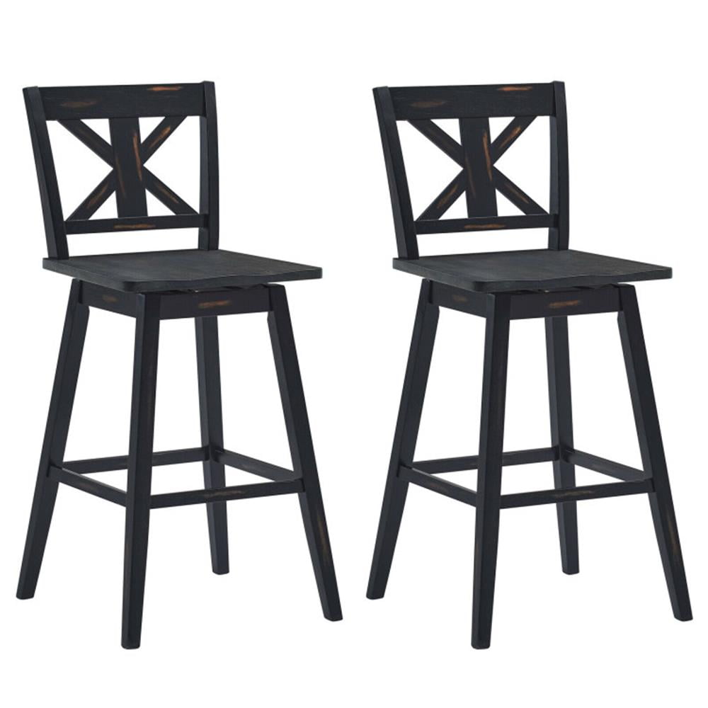 Set of 2 Black Swivel Rubber Wood Bar Stools