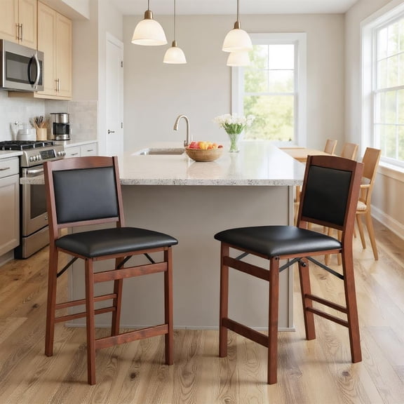 Topcobe Set of 2 Folding Kitchen Island Stool with Rubber Wood Legs, Barstools for Kitchen Counter Pub Bistro Dining, Brown
