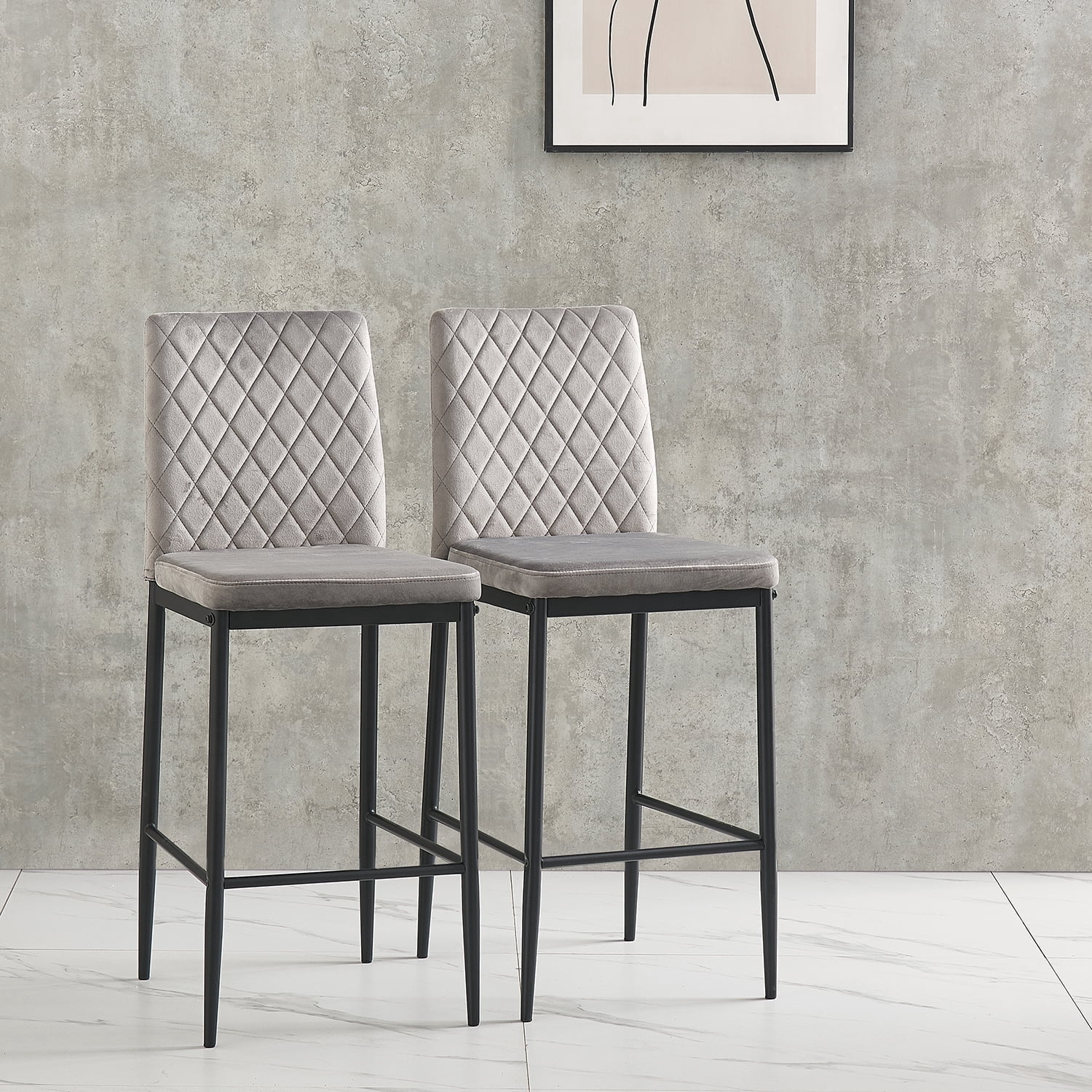 Pattern Bar Stool Topcobe 2 Pcs Modern Upholstered Bar Stools, Velvet Diamond Grid ...