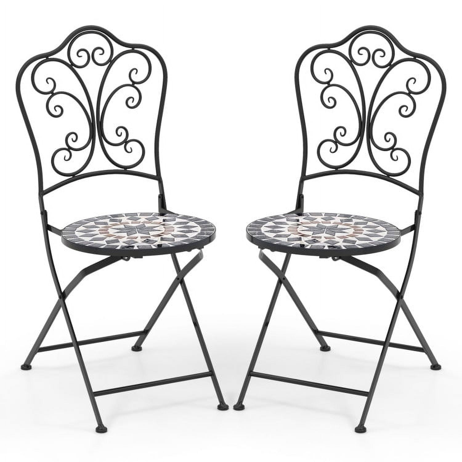 Topcobe Set of 2 Mosaic Chairs for Patio Metal Folding Chairs, Outdoor Deck Furniture-B Topcobe Set of 2 Mosaic Chairs for Patio Metal Folding Chairs, Outdoor Deck Furniture-B