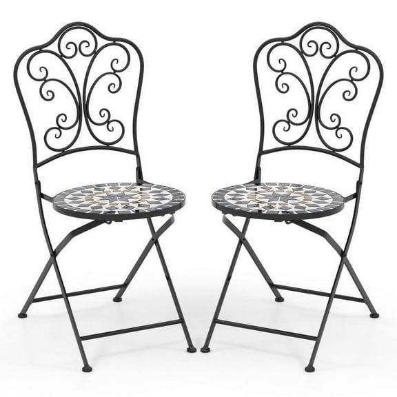 Topcobe Set of 2 Mosaic Chairs for Patio Metal Folding Chairs, Outdoor Deck Furniture-B