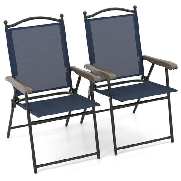 Topcobe Set of 2 Patio Folding Sling Back Camping Deck Chairs, Outdoor Patio Furniture for Garden Backyard Pool Deck-Navy