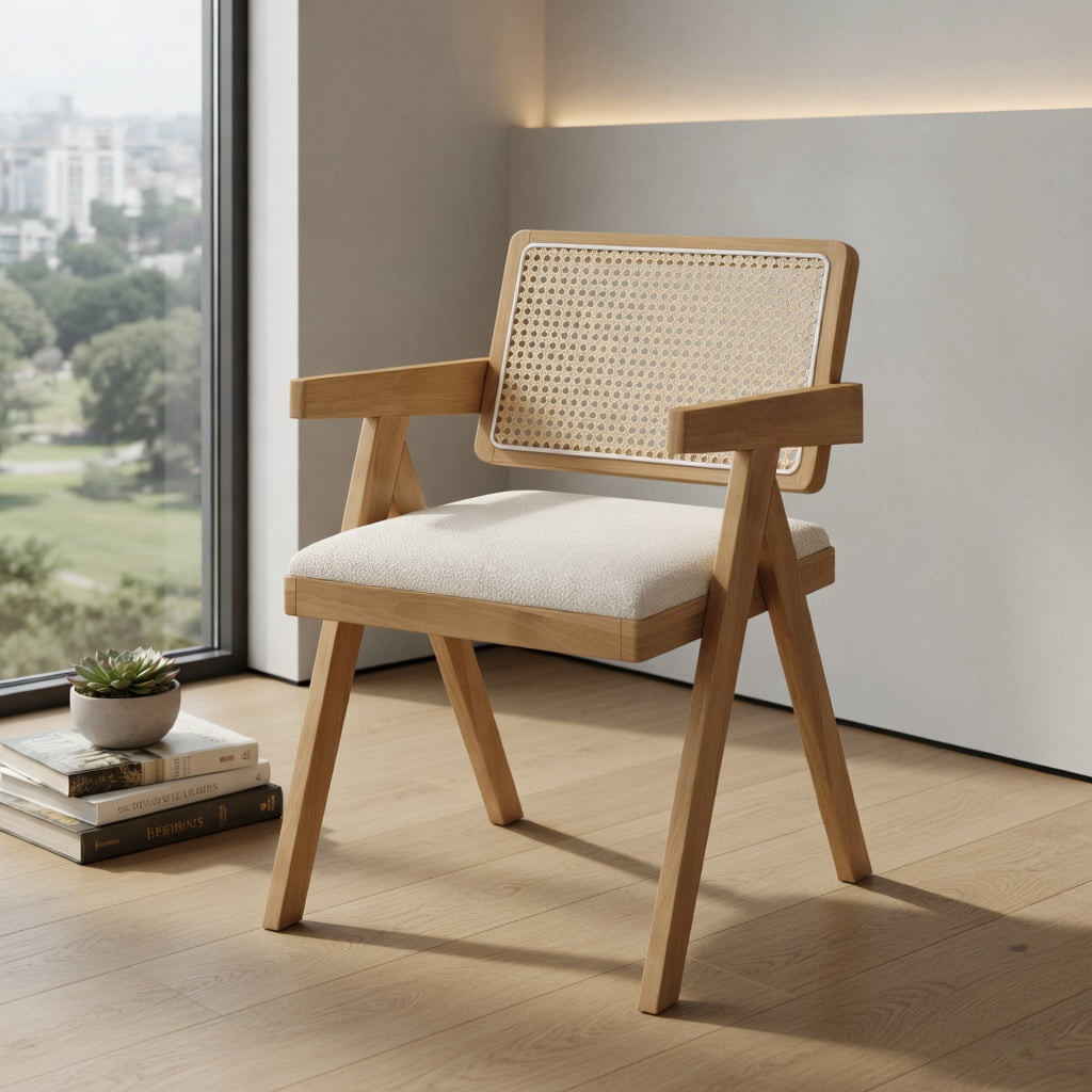 Topcobe Set of 2 Rattan Accent Chairs with Padded Cushion and Rubber Wood Frame, Modern Furniture for Living Room, Balcony-Beige