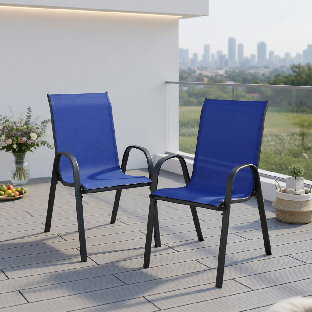 Topcobe Set of 2 Stackable Patio Dining Chairs Set with Armrest, Outdoor Dining Chairs Set, Easy to Assemble-Navy (Only Chairs)
