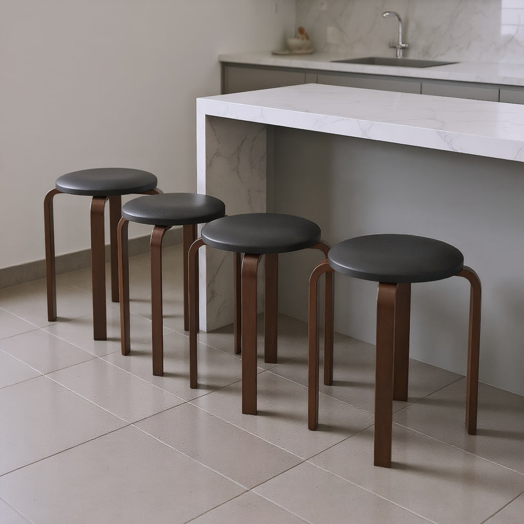 Topcobe Set of 4 Bentwood Round Stool Stackable Dining Chairs with Padded Seat, Living Room Chairs for Home Kitchen, Black