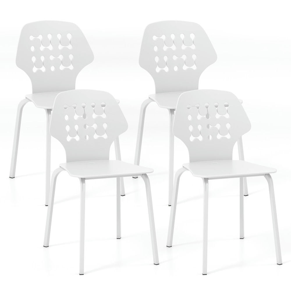 Topcobe Set of 4 Metal Dining Chair with Hollowed Backrest and Metal Legs, Indoor Outdoor Chairs Patio Chairs, Kitchen Chairs for Living Room, White Topcobe Set of 4 Metal Dining Chair with Hollowed Backrest and Metal Legs, Indoor Outdoor Chairs Patio Chairs, Kitchen Chairs for Living Room, White