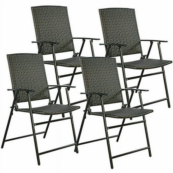 Topcobe Set of 4 Rattan Folding Chairs, Patio Dining Chairs