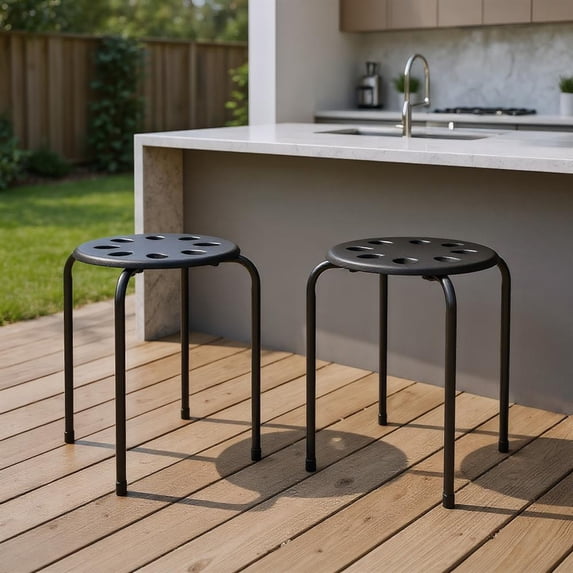 Topcobe Set of 6 Portable Plastic Stack Stools, Living Room Chairs for Home Kitchen, Black