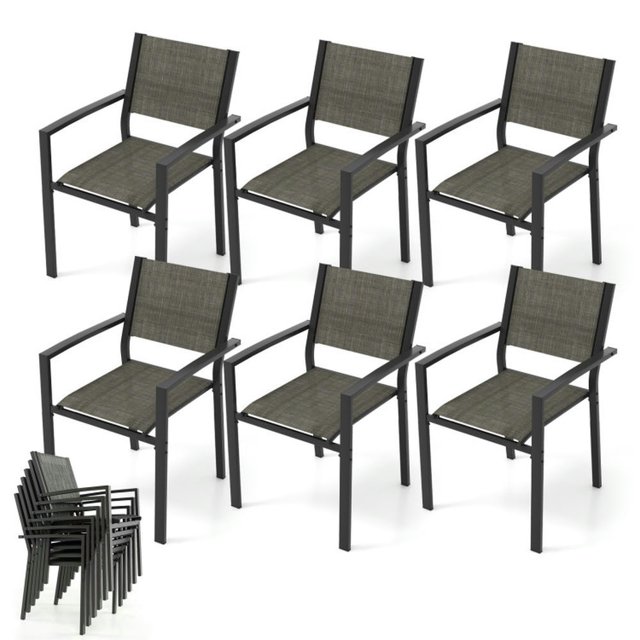 Topcobe Set of 6 Stackable Patio Chair with Breathable Fabric Seat