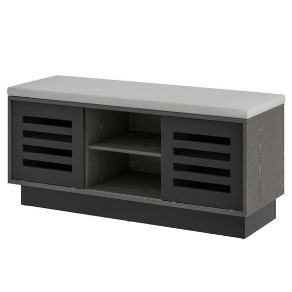 Topcobe Shoe Bench with 6 Storage Compartments and 3 Adjustable Shelves, Shoe Organizer for Front Door Entranc, Gray