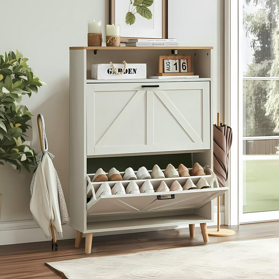 Topcobe Shoe Cabinet, Storage Cabinets with Shelves, Modern Furniture for Indoor Living Room, Bedroom, Space-saving, White