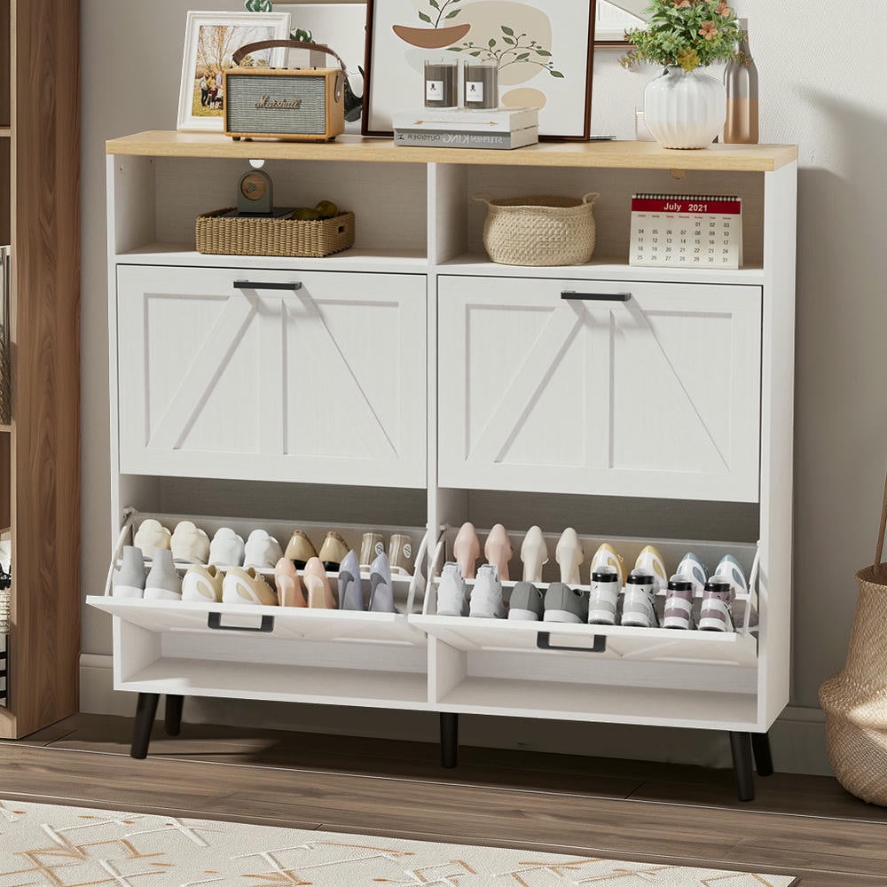Topcobe Shoe Cabinet, Storage Cabinets with Shelves, Storage Organizer, Modern Furniture for Indoor Living Room, Bedroom, Space-saving, White Topcobe Shoe Cabinet, Storage Cabinets with Shelves, Storage Organizer, Modern Furniture for Indoor Living Room, Bedroom, Space-saving, White