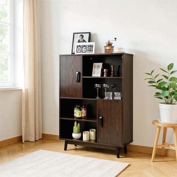 Topcobe Sideboard Storage Cabinet with Door Shelf, Corner Storage Organizer for Bedroom Home Office, Espresso