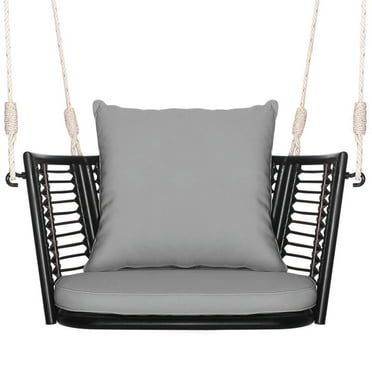 Topcobe Single Person Hanging Seat with Woven Rattan Backrest for Backyard, Outdoor Patio Furniture-Gray