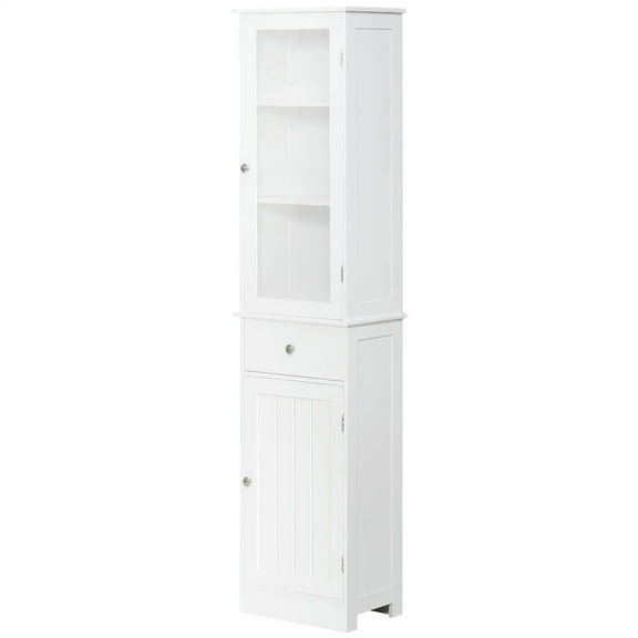 Topcobe Slim Bathroom Storage Cabinet, Tall Bathroom Cabinet, Narrow Linen Tower with Acrylic Door, Drawer and Shelves, Modern Furniture for Indoor, White