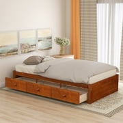 Topcobe Solid Wood Twin Size Bed with Storage, Platform Bed with 3 Drawers, Oak