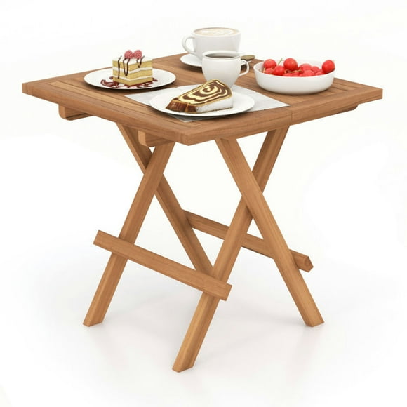 Topcobe Square Patio Folding Table Indonesia Teak Wood with Slatted Tabletop Portable for Picnic, Outdoor Patio Furniture