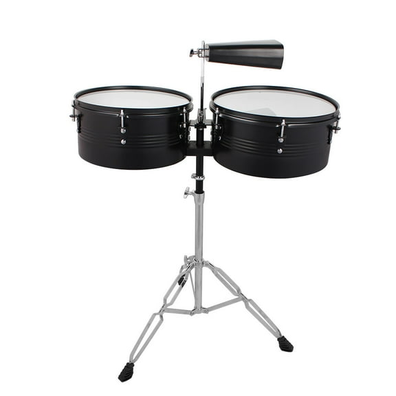 Topcobe Timbales Drum Set with Stand & Cowbell, Black