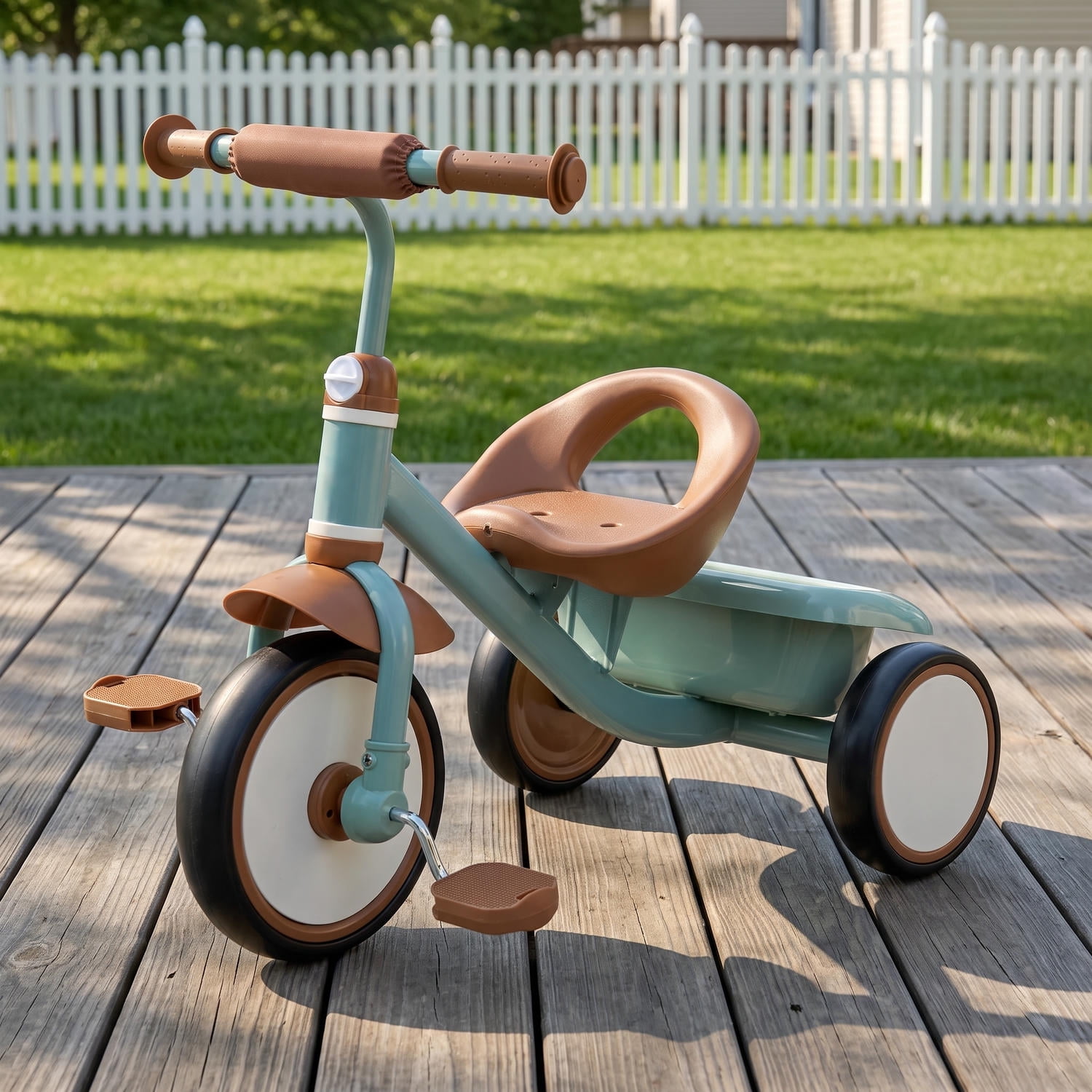 Topcobe Toddler Tricycle Kids Trike with Adjustable Seat and Basket Aged 3-5 Years Old, Outdoor Kid's Toys-Green