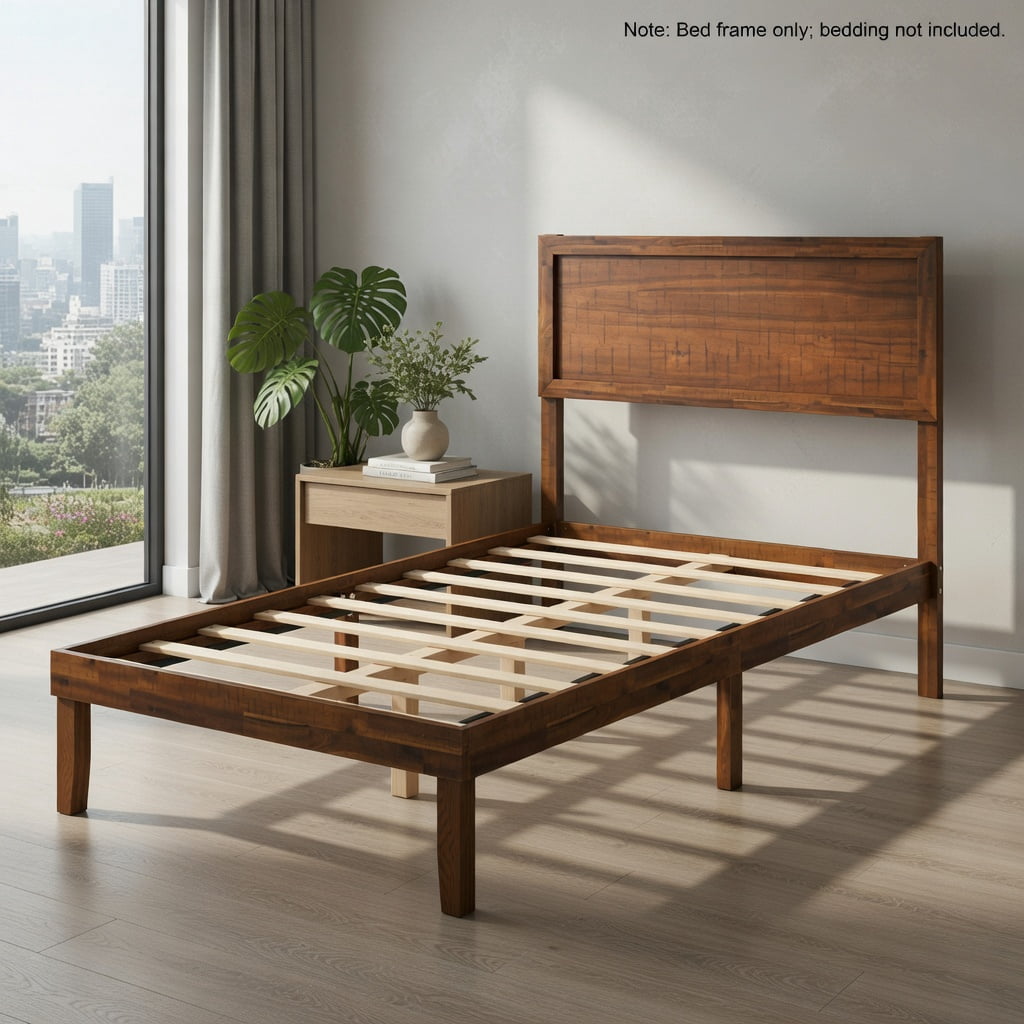 Topcobe Twin/Full/Queen Size Bed Frame with Headboard and Wooden Slats Support, Indoor Furniture, Modern Furniture for Bedroom-Twin Size