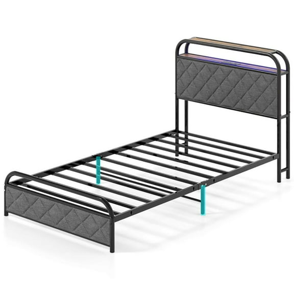 Topcobe Twin/Full/Queen Size Bed Frame with LED Lights and Charging Station, Indoor Furniture, Modern Furniture for Bedroom-Twin Size