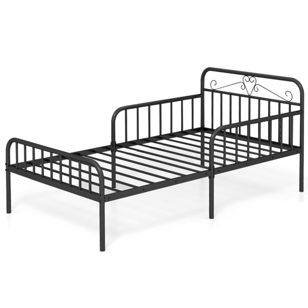 Topcobe Twin Size Bed Frame with Headboard and Safety Side Guardrails, Platform Bed Frame, Indoor Furniture for Bedroom-Black Topcobe Twin Size Bed Frame with Headboard and Safety Side Guardrails, Platform Bed Frame, Indoor Furniture for Bedroom-Black