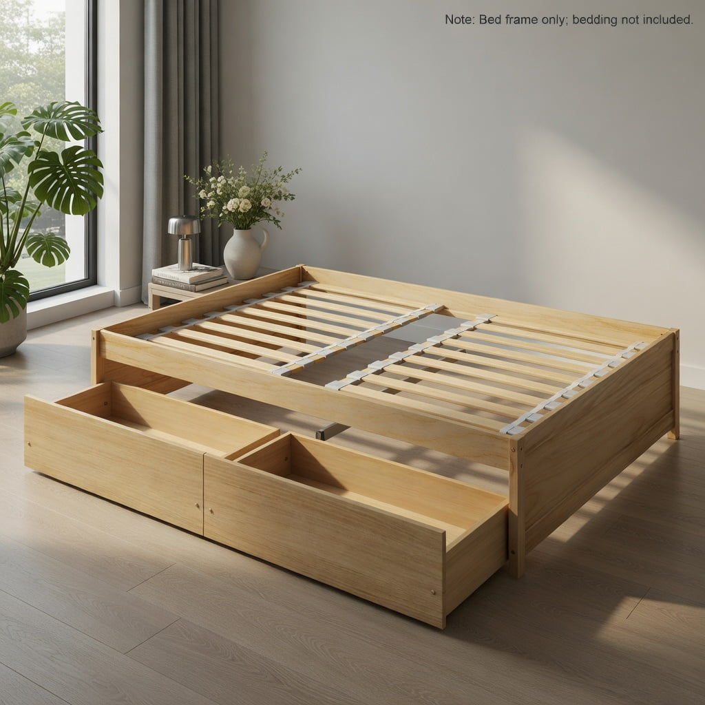 Topcobe Twin Size Captain Bed with 2 Drawers and Slats Support, Bed Frame, Indoor Furniture for Bedroom-Natural