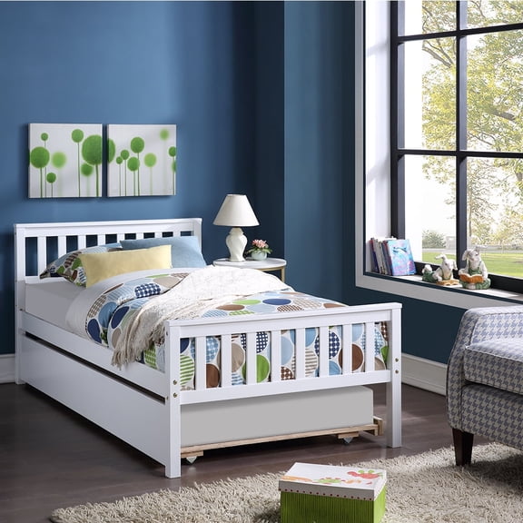 Topcobe Twin Size Wooden Captain' s Platform Bed with Trundle for Bedroom Dorm, White