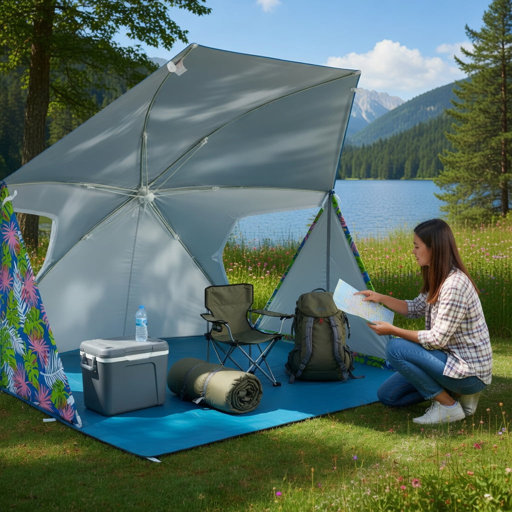Topcobe UPF50+ Sun Protection Beach Umbrella Tent with Portable Carrying Bag, Outdoor Traveling Tent-Blue