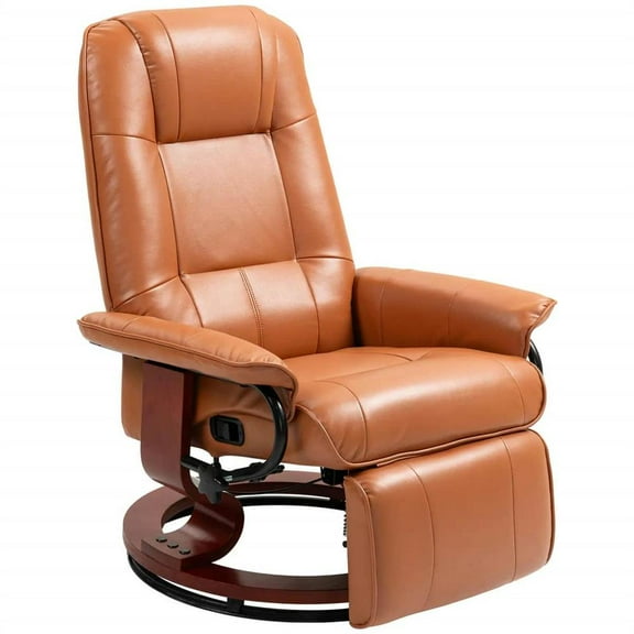 Topcobe Ultra-Comfortable Faux Leather Swivel Recliner, Cozy Footrest, and Wooden Armrest, Perfect for Living Room, Stylish Home Seating, Light Brown