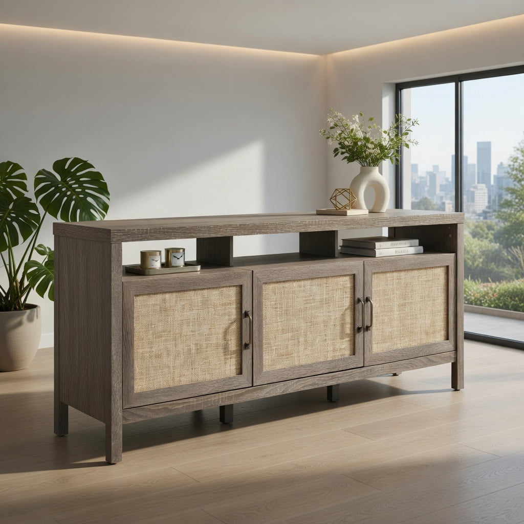 Topcobe Universal TV Stand Entertainment Media Center for TV's up to 65", Entertainment Center with Storage, TV Furniture for Living Room, Gray
